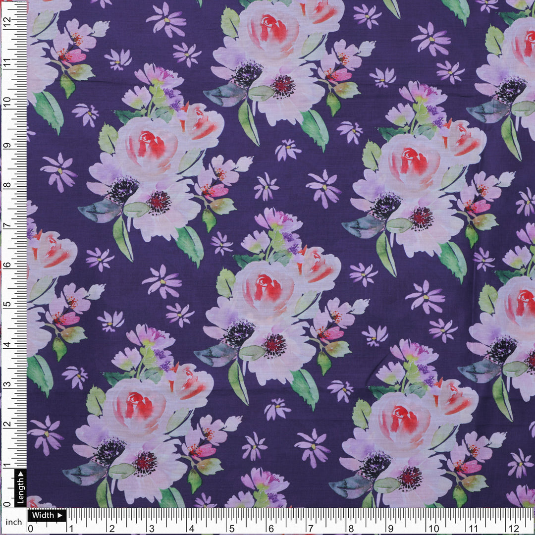 Purple Floral Muslin Fabric