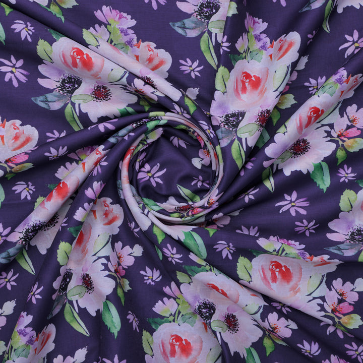 Purple Floral Muslin Fabric