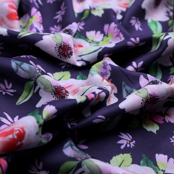 Purple Floral Muslin Fabric