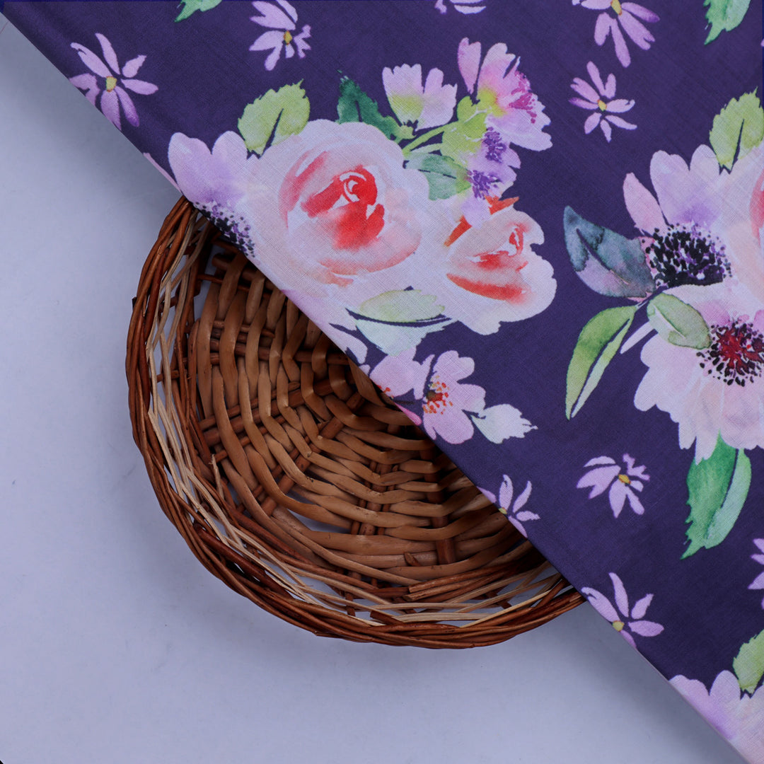 Purple Floral Muslin Fabric