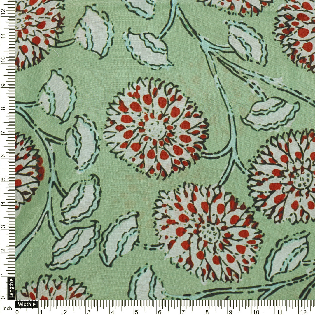 Green Floral Muslin Fabric