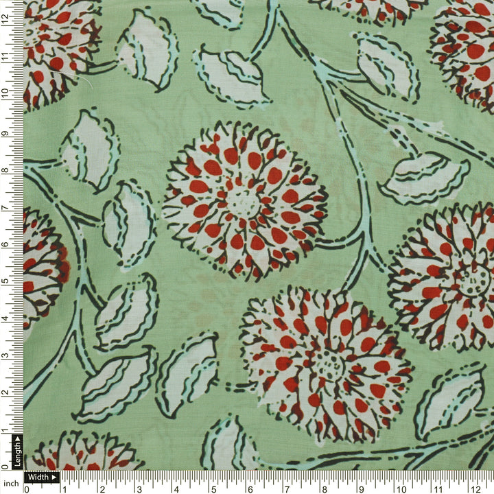 Green Floral Muslin Fabric