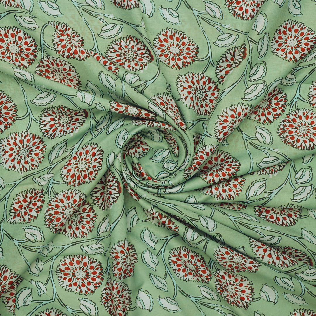 Green Floral Muslin Fabric