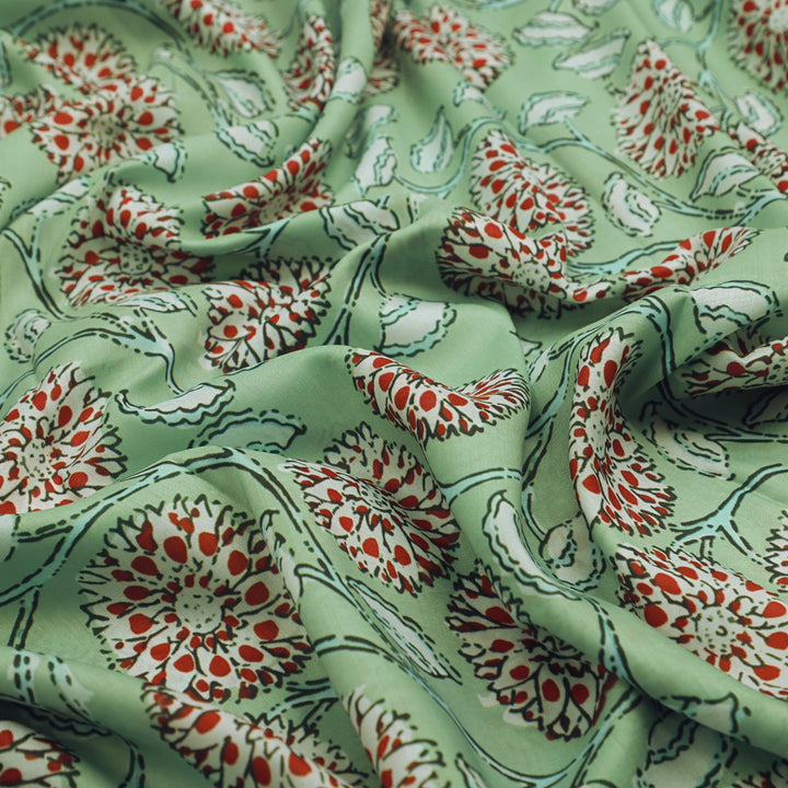 Green Floral Muslin Fabric