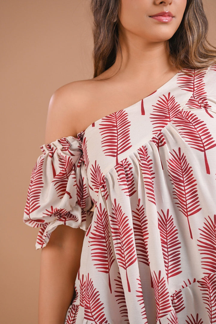 Off-Shoulder Tiered Printed Midi Dress