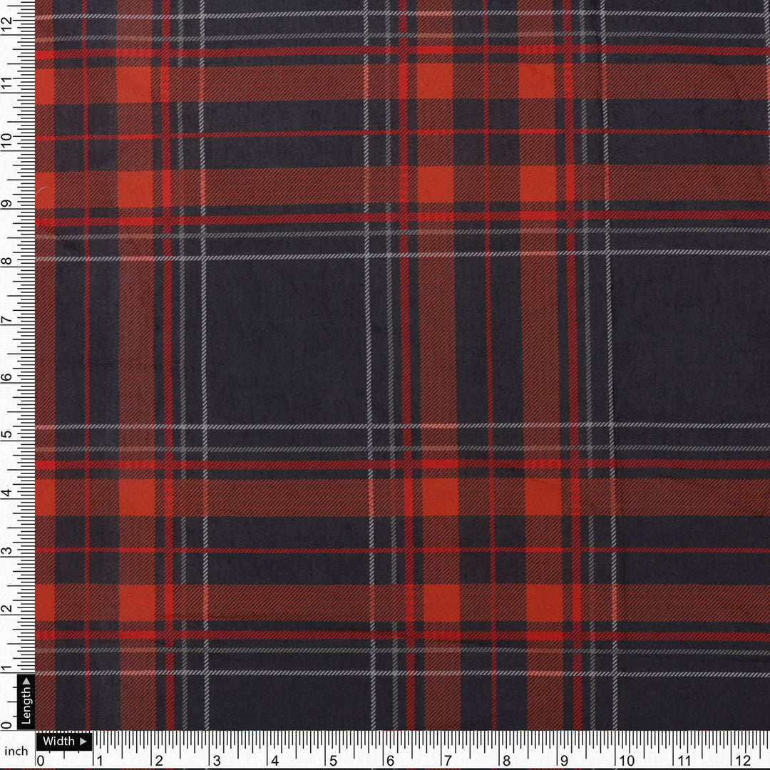 Morden Browny Checkered Digital Printed Fabric - Pure Cotton