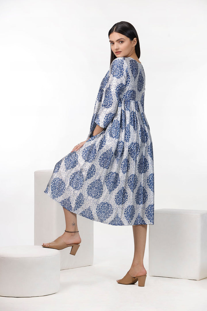 Indigo Leaf Motif Print Dress by aaRVee Studio. Shop @ www.aarveestudio.com