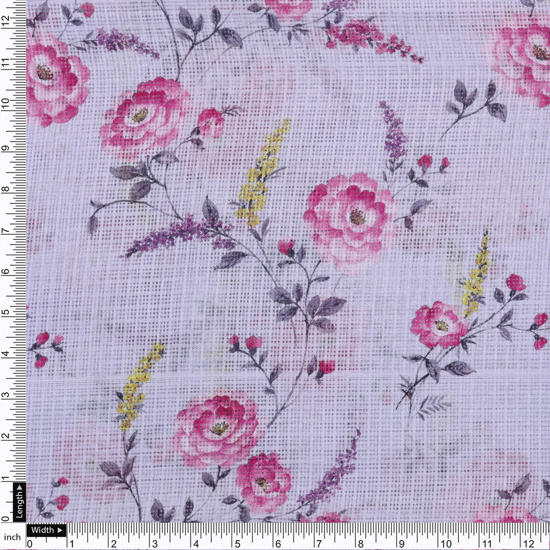 Gorgeous Pink Floral Velly Kota Doria Printed Fabric Material