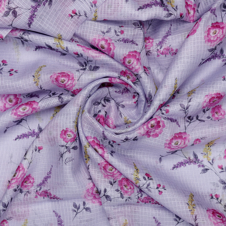 Gorgeous Pink Floral Velly Kota Doria Printed Fabric Material