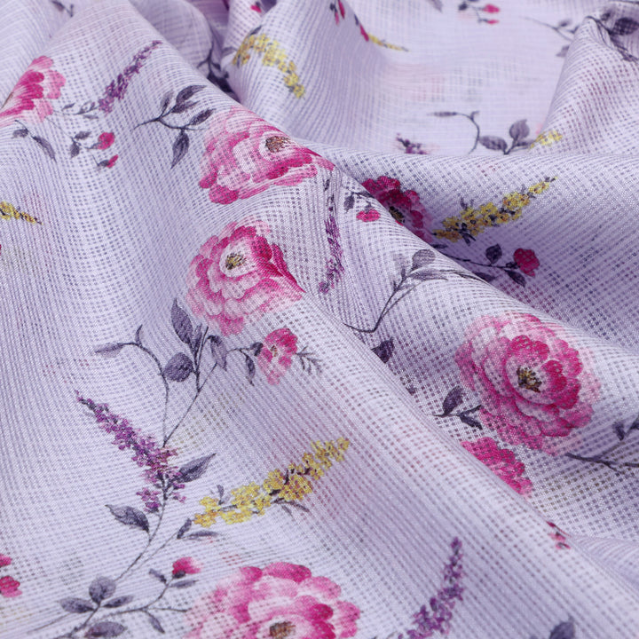 Gorgeous Pink Floral Velly Kota Doria Printed Fabric Material