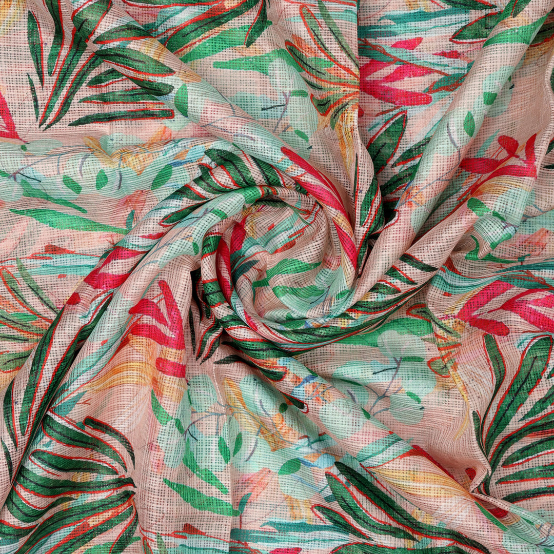 Gorgeous Decorative Leaves Kota Doria Fabric Material