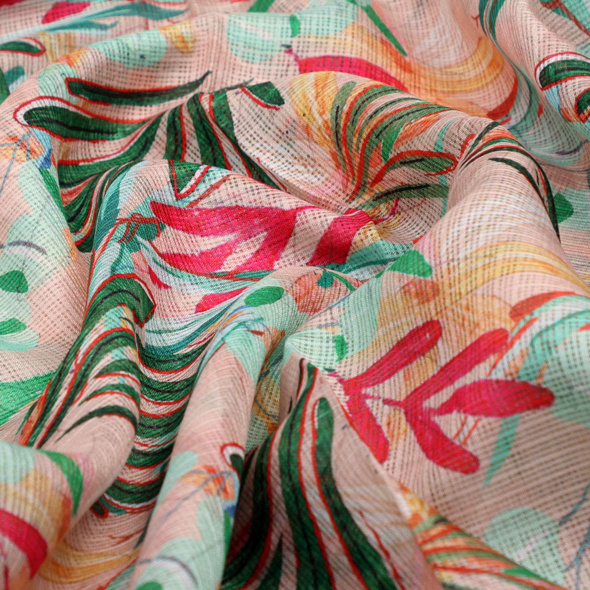 Gorgeous Decorative Leaves Kota Doria Fabric Material