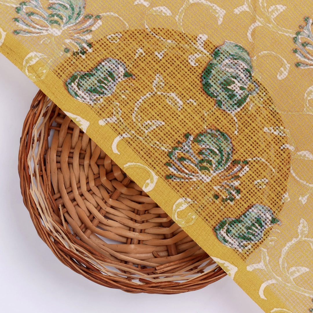 Gorgeous Floral and Leaves Kota Doria Printed Fabric Materials