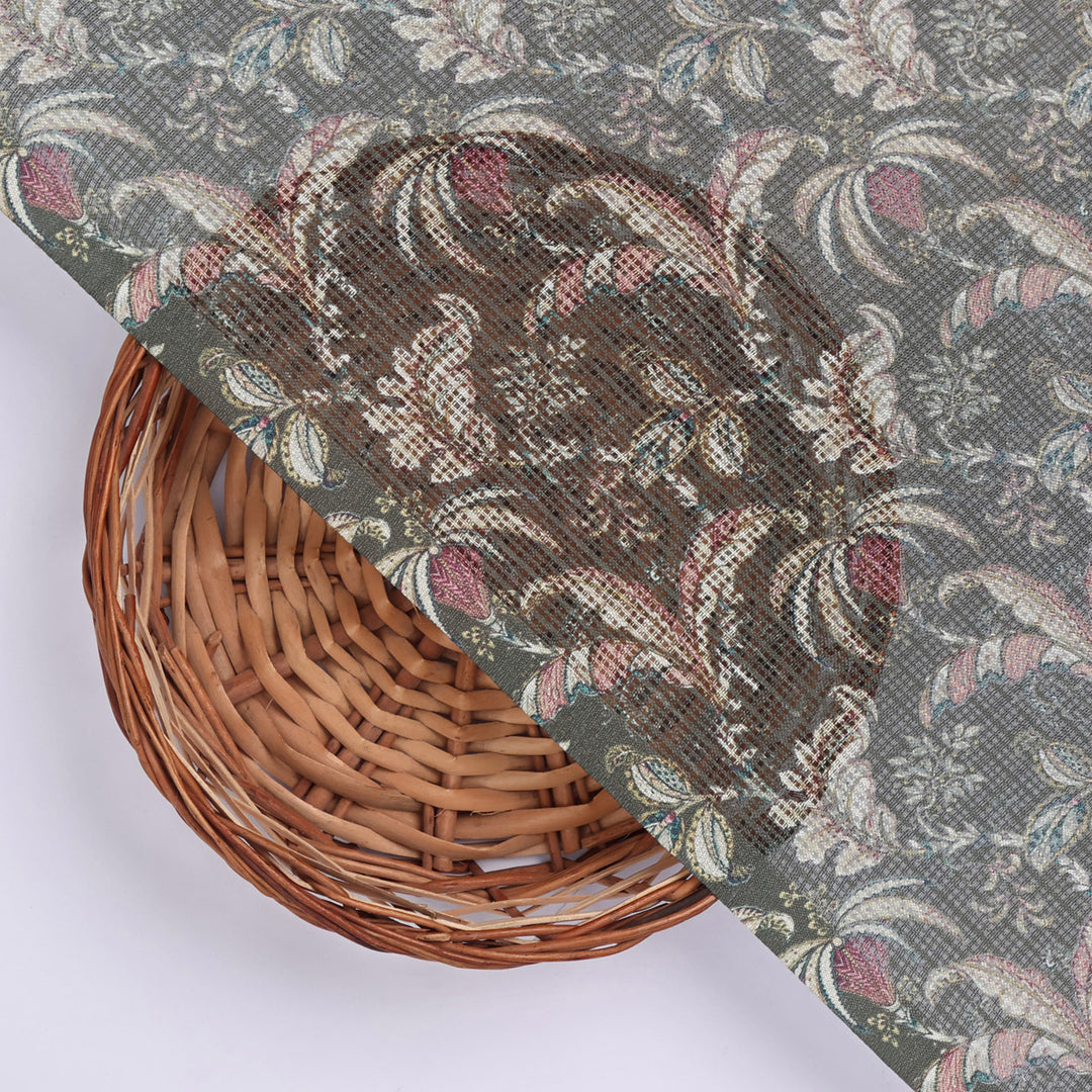 Gorgeous Kota Doria Digital Printed Fabric with Lotus Flower and Leaves