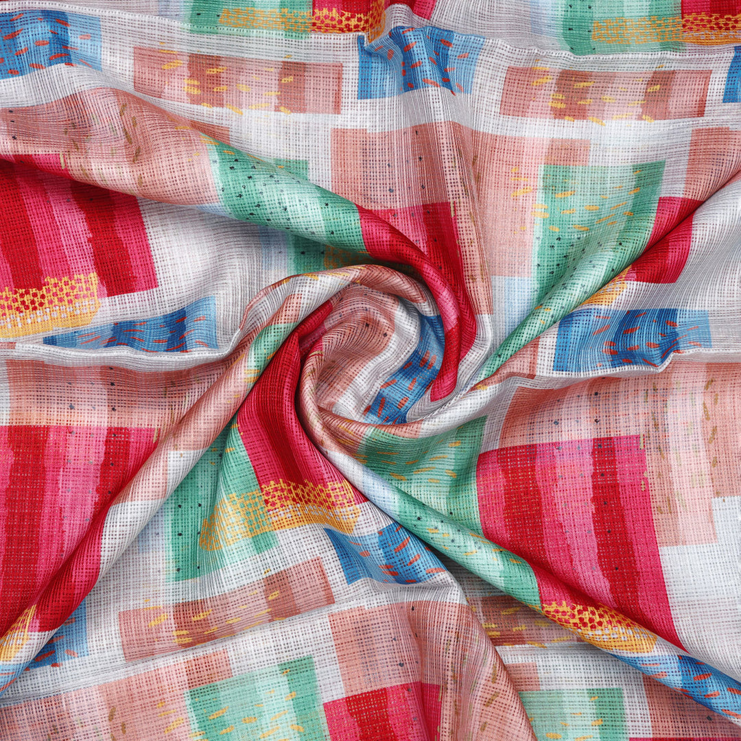 Gorgeous Abstract Printed Kota Doria Fabric in Multicolor
