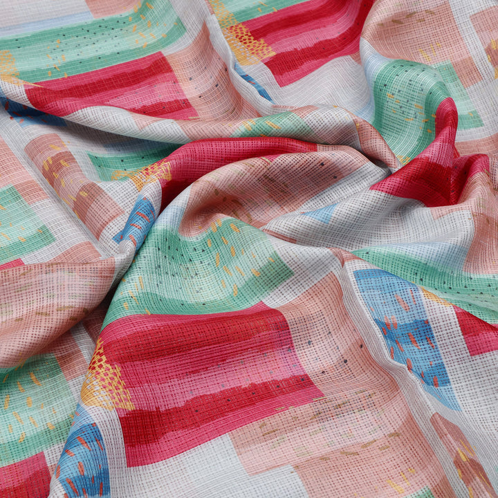 Gorgeous Abstract Printed Kota Doria Fabric in Multicolor