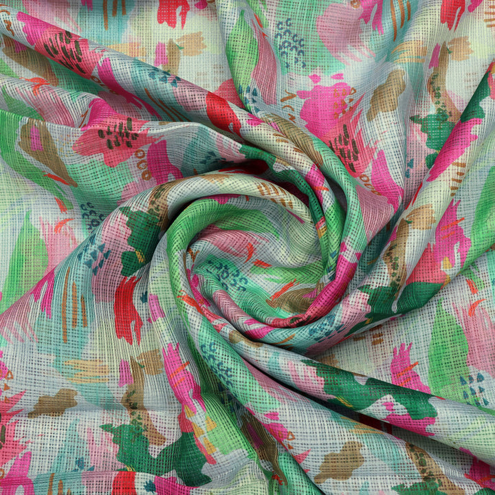 Gorgeous Multicolor Abstract Printed Kota Doria Fabric Material