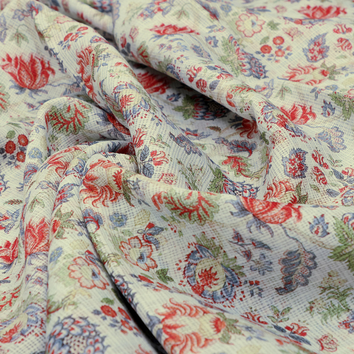 Gorgeous Floral and Leaf Digital Printed Kota Doria Fabric Material