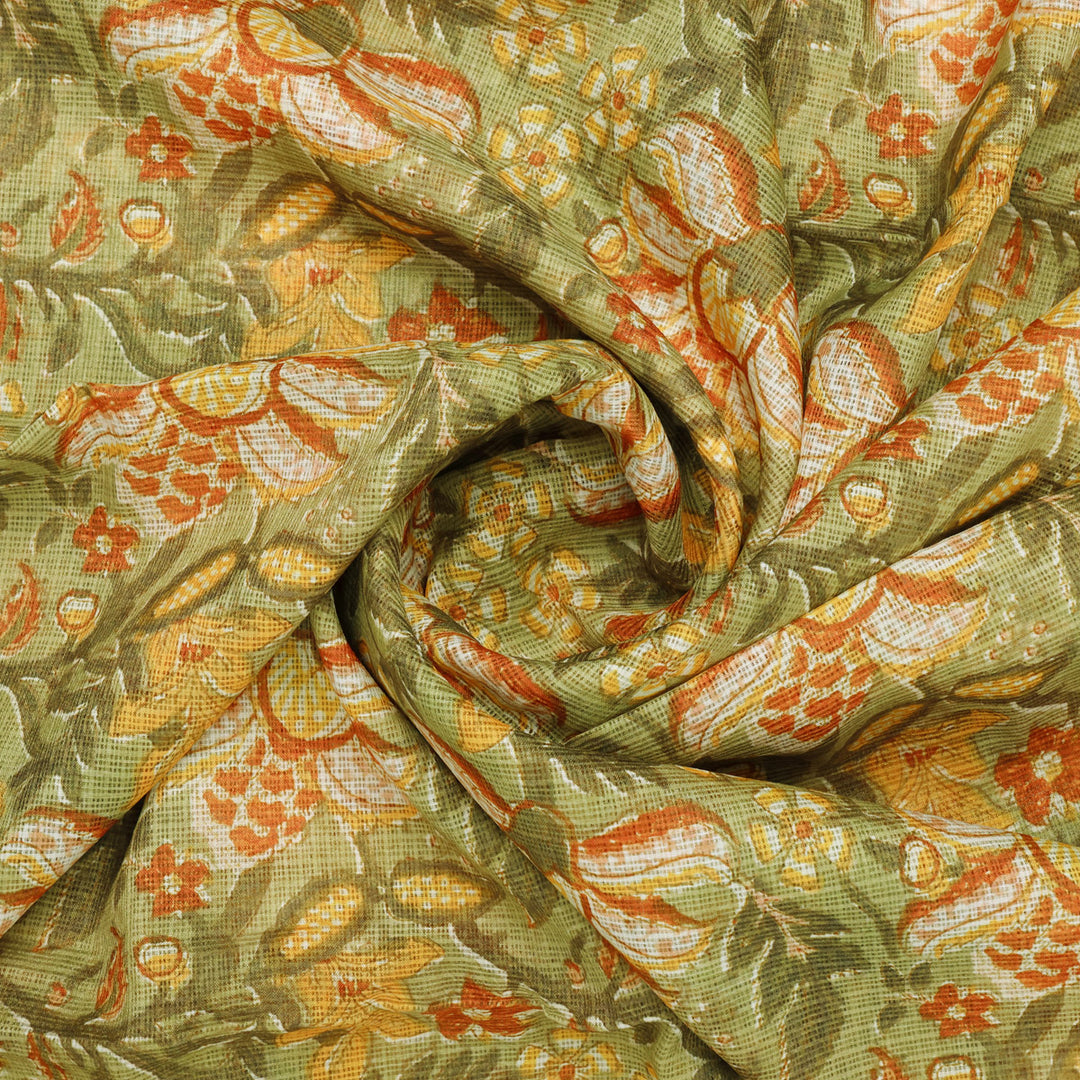 Classy Flower and Leaves Digital Printed Kota Doria Fabric Material