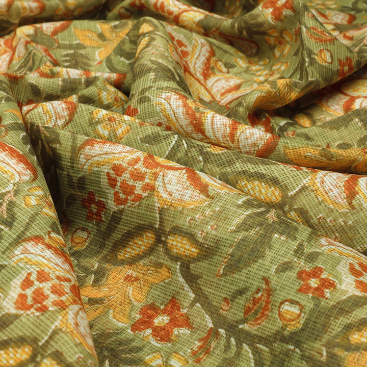 Classy Flower and Leaves Digital Printed Kota Doria Fabric Material