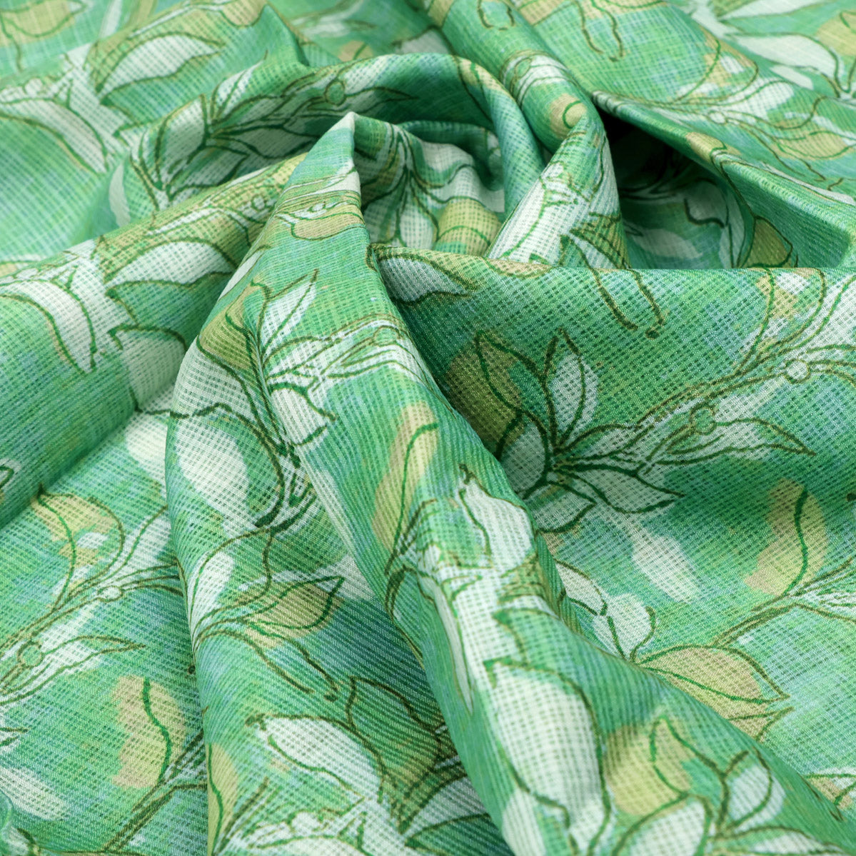 Gorgeous Kota Doria Fabric with Decorative Floral Design in Vibrant Yellow and Green