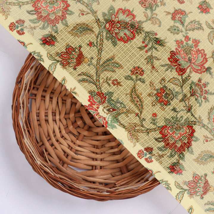 Gorgeous Yellow Floral Velly Kota Doria Fabric Material