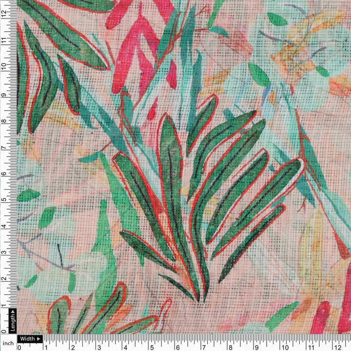 Gorgeous Decorative Leaves Kota Doria Fabric Material