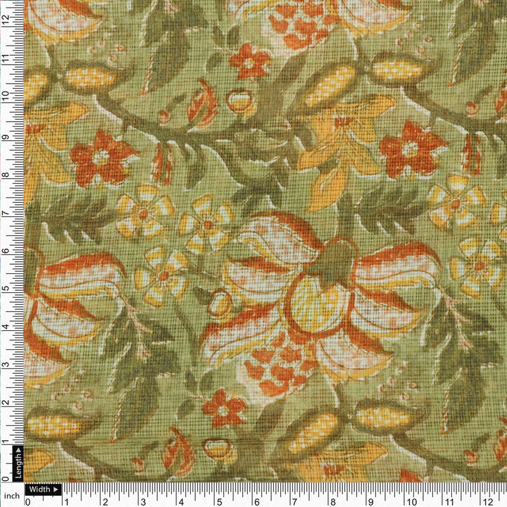 Classy Flower and Leaves Digital Printed Kota Doria Fabric Material