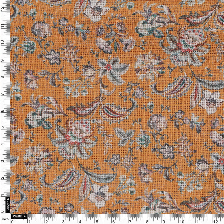 Gorgeous Yellow Ditsy Digital Printed Kota Doria Fabric for Classy Outfits