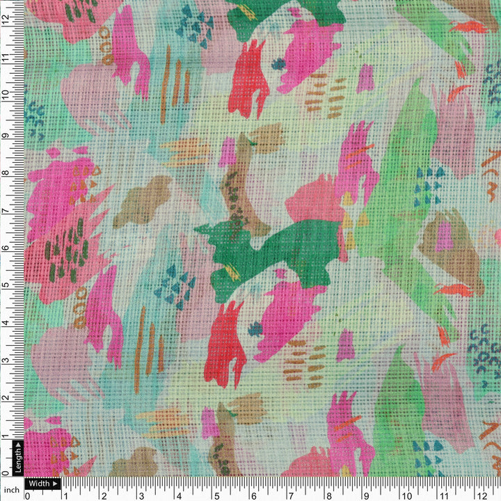 Gorgeous Multicolor Abstract Printed Kota Doria Fabric Material