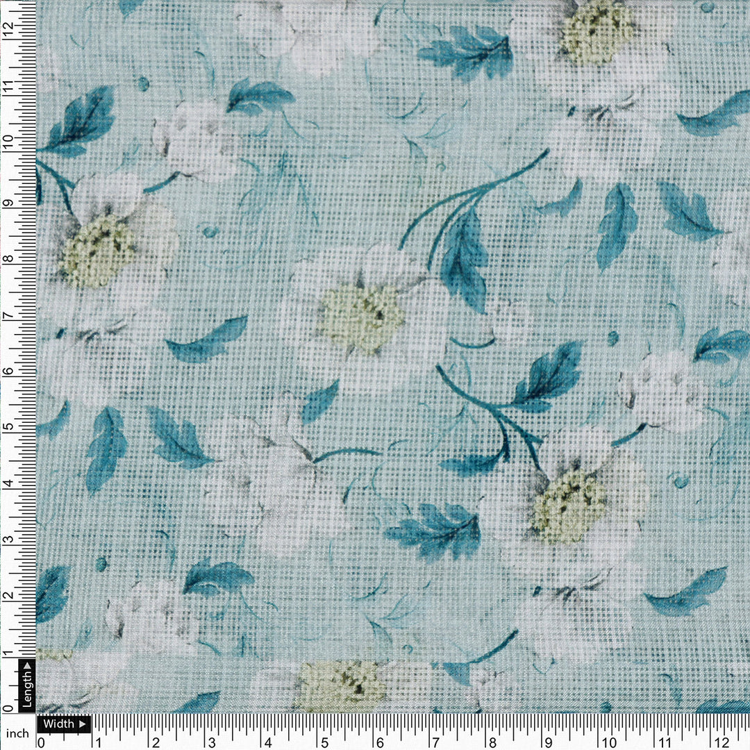 Gorgeous Floral Kota Doria Fabric Material in Green and White