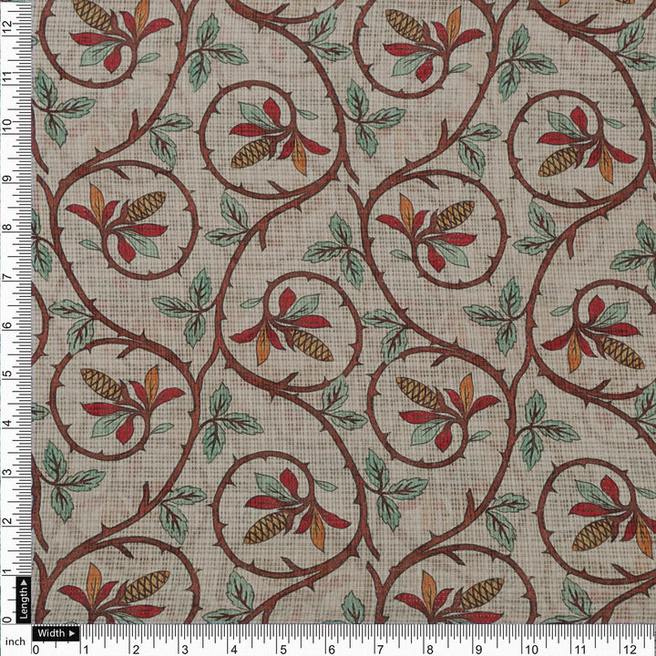 Gorgeous Decorative Digital Printed Kota Doria Fabric in Vibrant Red and Green