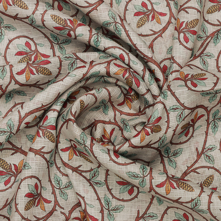 Gorgeous Decorative Digital Printed Kota Doria Fabric in Vibrant Red and Green