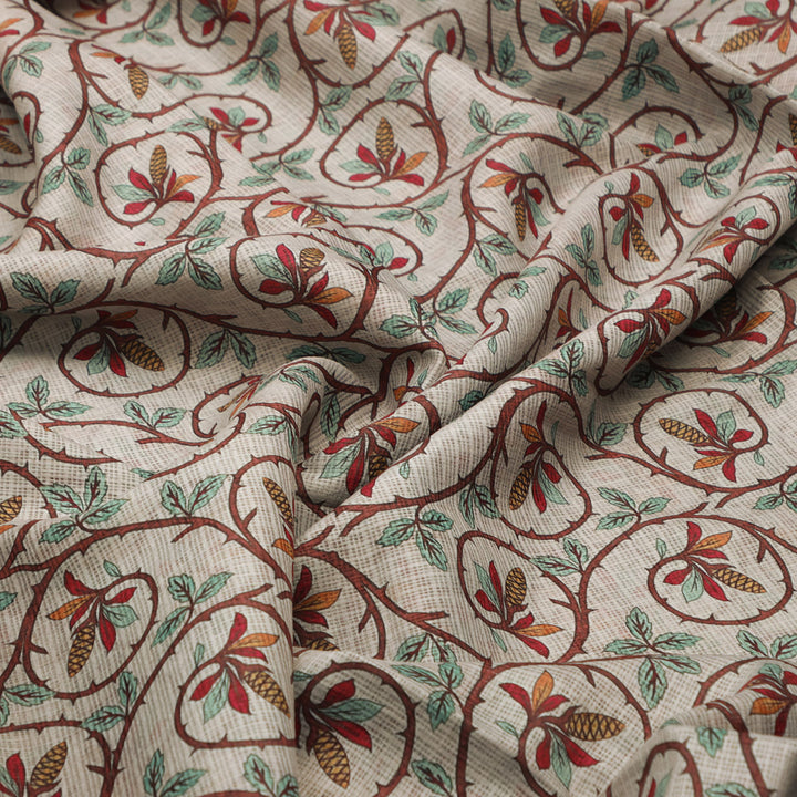 Gorgeous Decorative Digital Printed Kota Doria Fabric in Vibrant Red and Green