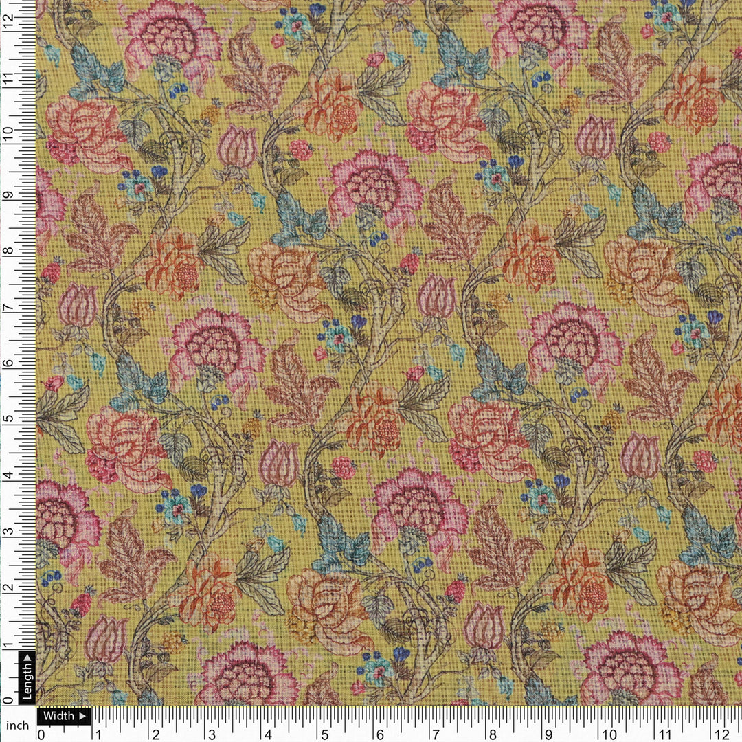 Gorgeous Floral Kota Doria Fabric Material for Classy Outfit Making