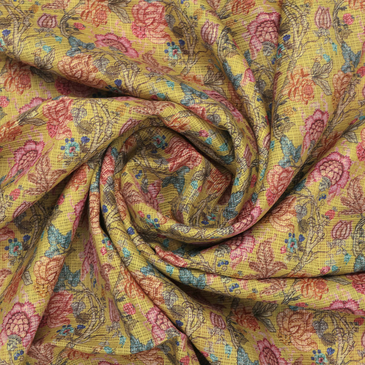 Gorgeous Floral Kota Doria Fabric Material for Classy Outfit Making