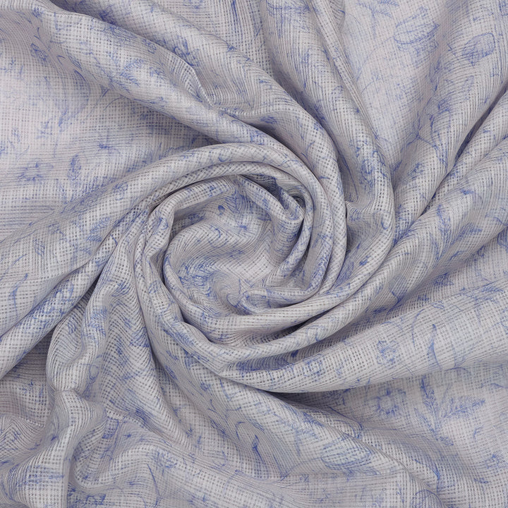 Gorgeous Purple and White Ditsy Floral Printed Kota Doria Fabric Materail