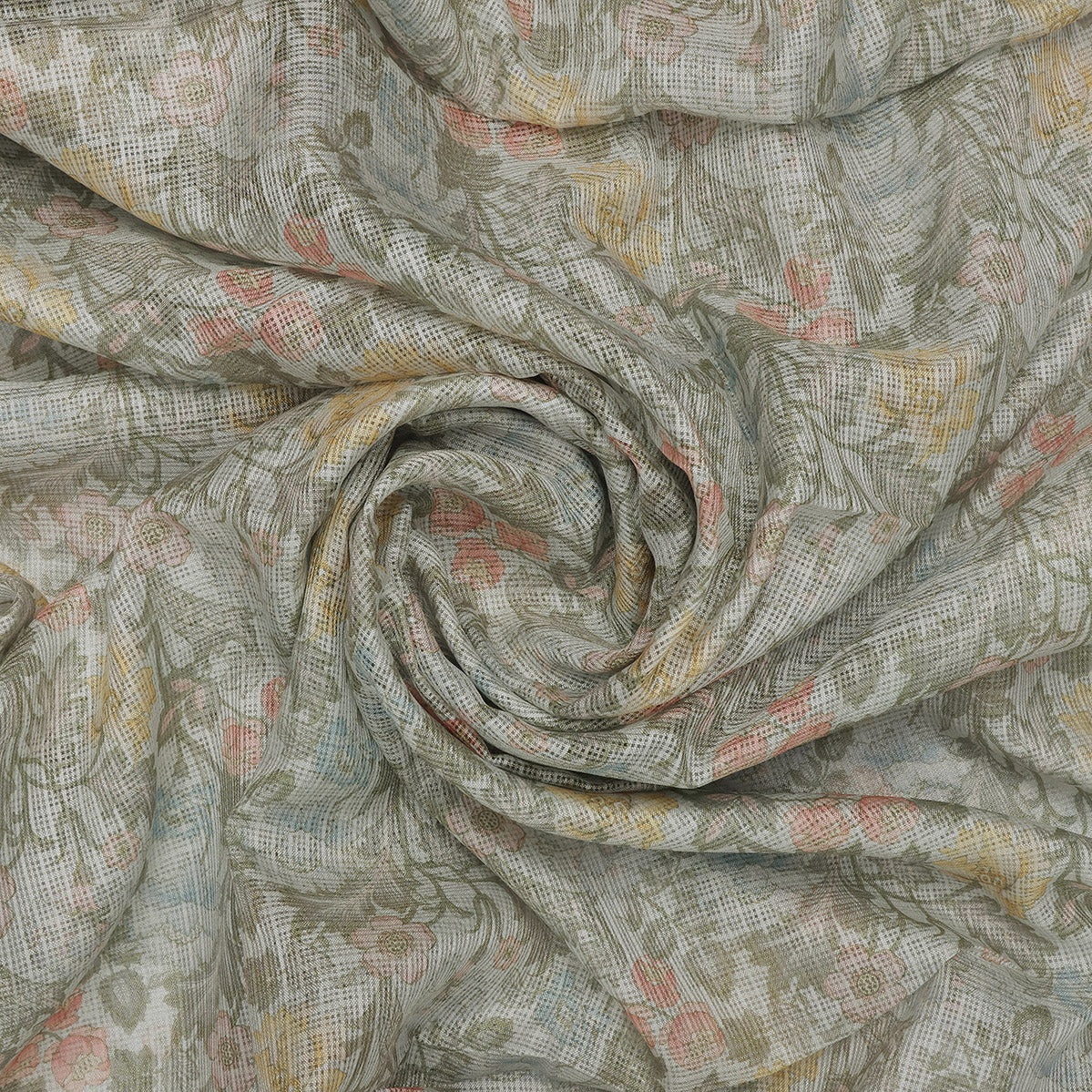 Classy Floral Velly Kota Doria Fabric Material with Decorative Leaves