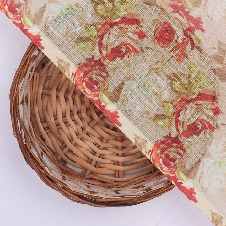 Gorgeous Floral Kota Doria Fabric | Red, Green, Cream | FAB VOGUE Studio