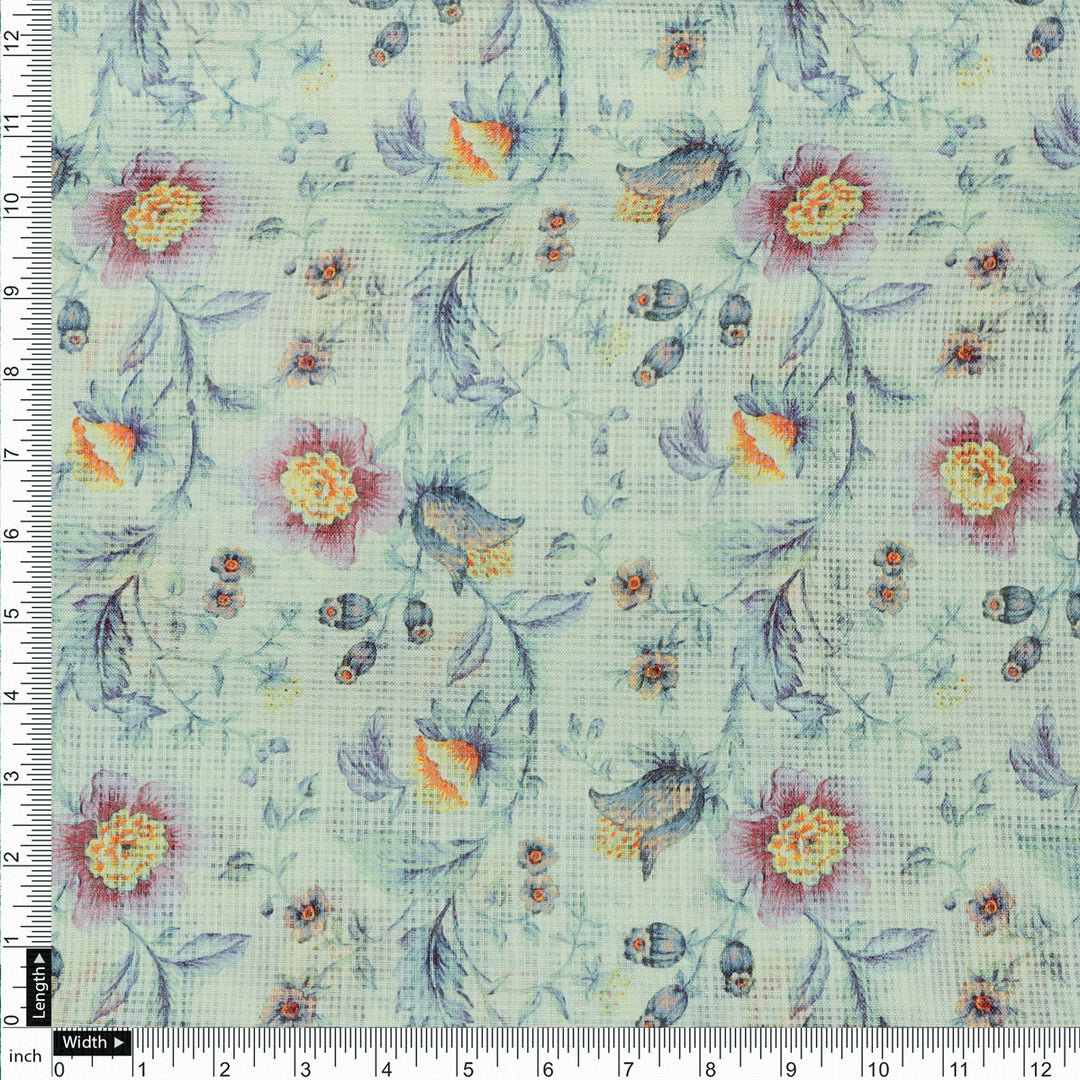 Charming Floral Kota Doria Digital Printed Fabric Material for Dress Making