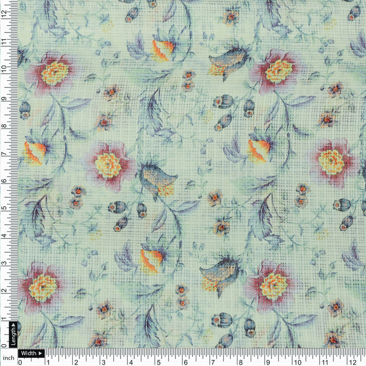 Charming Floral Kota Doria Digital Printed Fabric Material for Dress Making