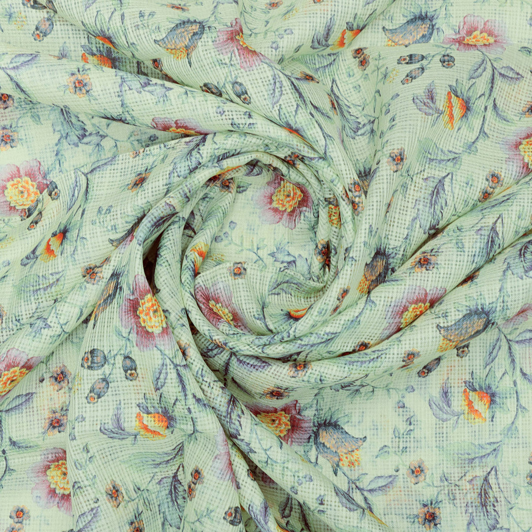 Charming Floral Kota Doria Digital Printed Fabric Material for Dress Making