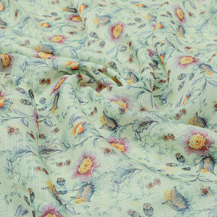 Charming Floral Kota Doria Digital Printed Fabric Material for Dress Making