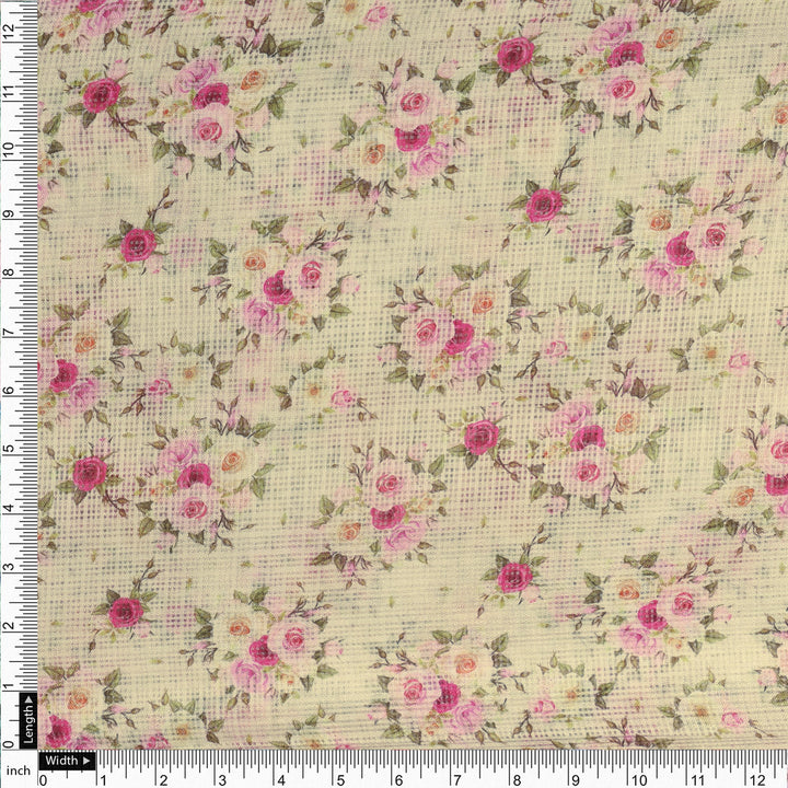 Kota Doria Fabric Material of Printed Floral Blooms