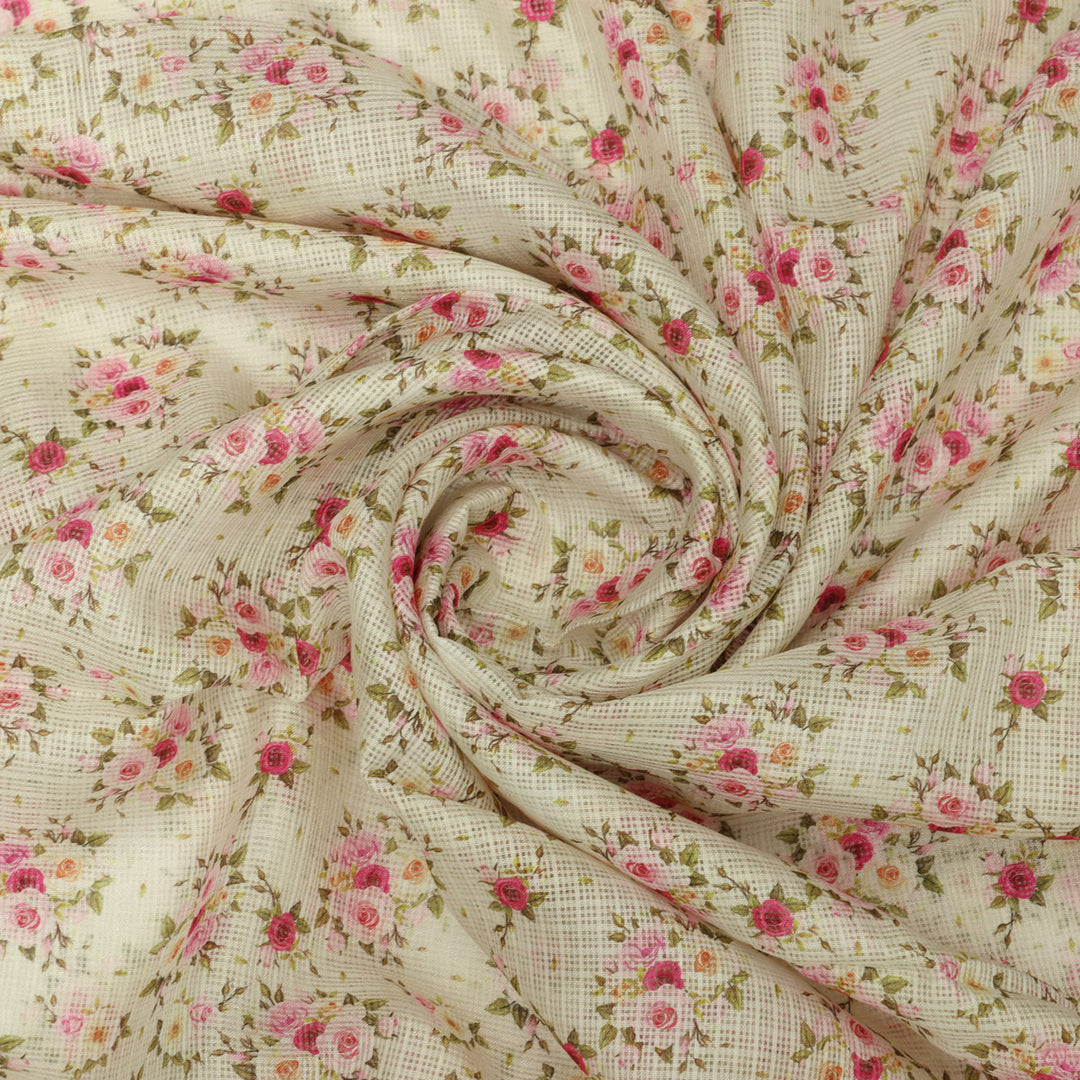 Kota Doria Fabric Material of Printed Floral Blooms