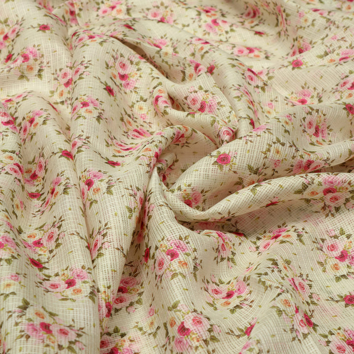 Kota Doria Fabric Material of Printed Floral Blooms