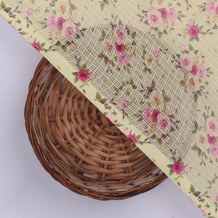 Kota Doria Fabric Material of Printed Floral Blooms