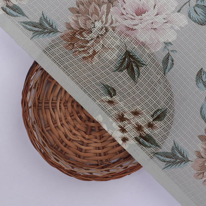 Gorgeous Kota Doria Digital Printed Fabric Material with Bunch of Flowers