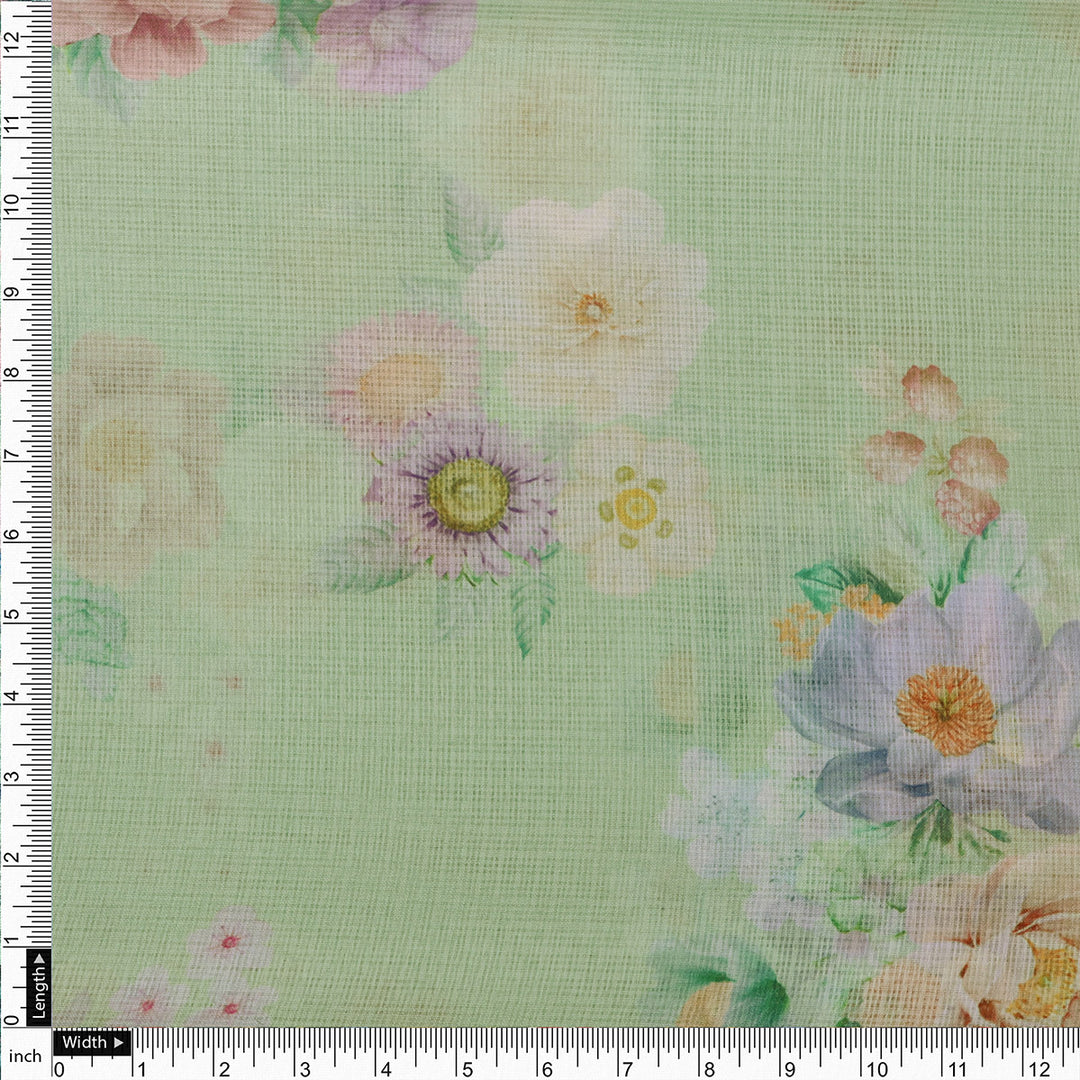 Classy Kota Doria Digital Printed Fabric with Gorgeous Bunch of Flower