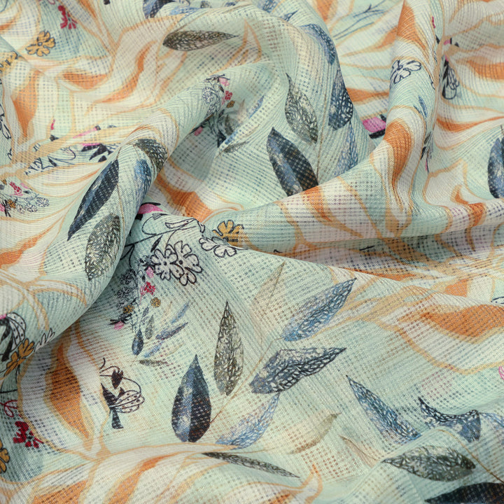 Gorgeous Yellow Leaves Kota Doria Fabric for Stunning Dress Making